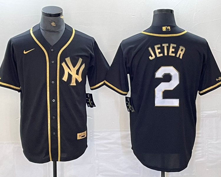 Men's New York Yankees Derek Jeter #2 Black Stitched Jersey