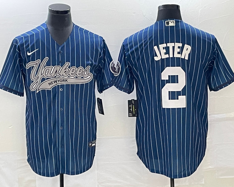 Men's New York Yankees Derek Jeter #2 Blue Jersey Joint Edition