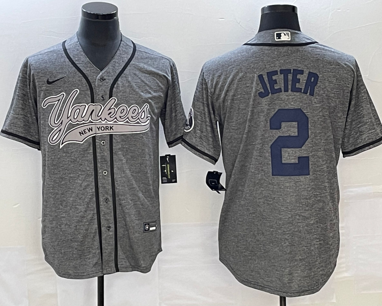 Men's New York Yankees Derek Jeter #2 Gray Jersey Joint Edition