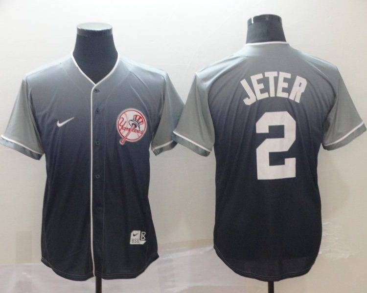 Men's New York Yankees Derek Jeter #2 Gray Stitched Jersey