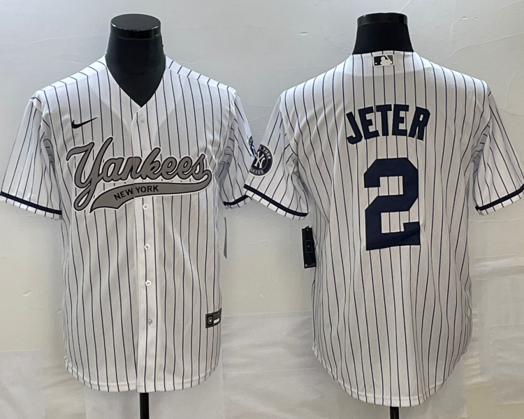 Men's New York Yankees Derek Jeter #2 White Jersey Joint Edition