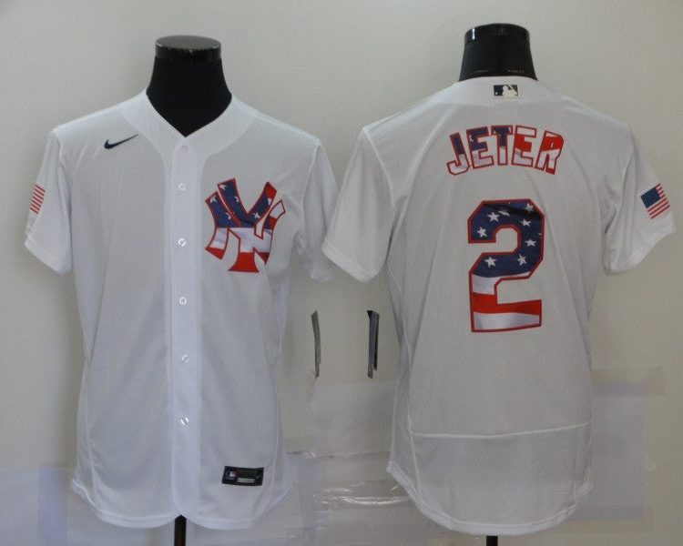 Men's New York Yankees Derek Jeter #2 White Jersey