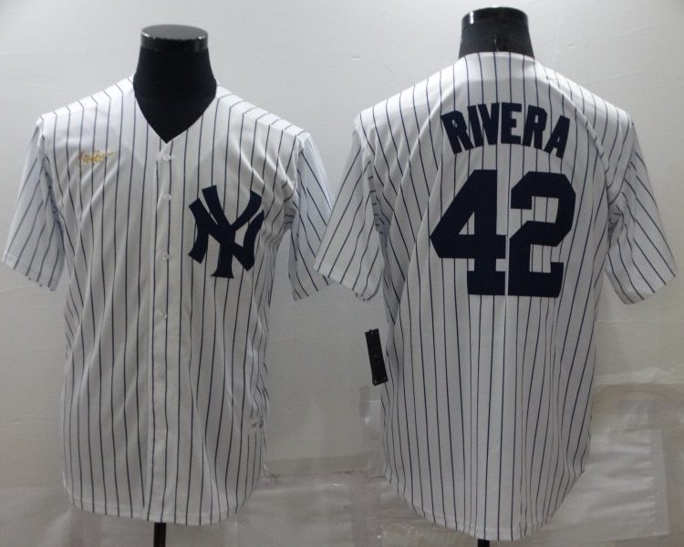 Men's New York Yankees Mariano Rivera #42 White Stitched Jersey