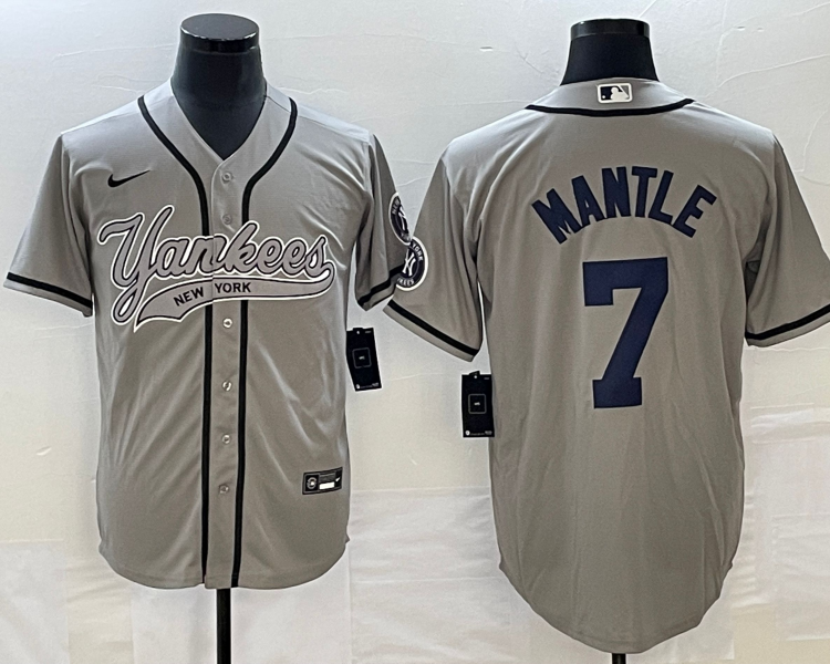 Men's New York Yankees Mickey Mantle #7 Gray Jersey Joint Edition