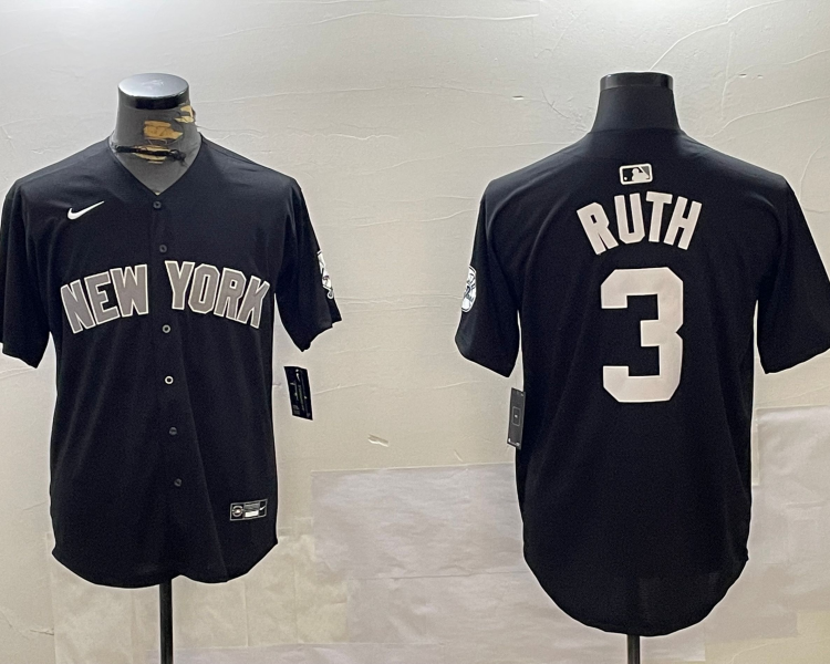 Men's New York Yankees Babe Ruth #3 Black Jersey