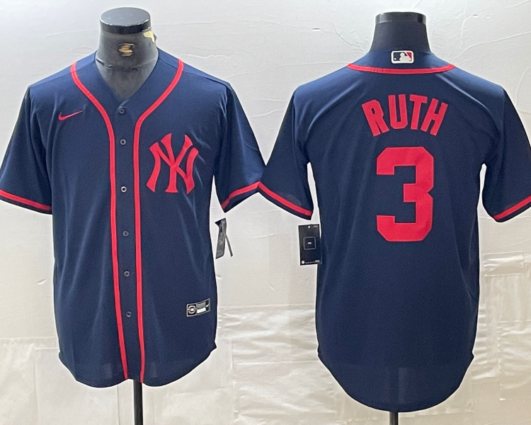 Men's New York Yankees Babe Ruth #3 Navy Limited Jersey