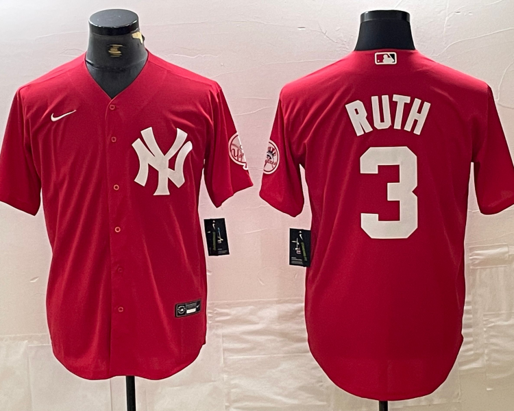 Men's New York Yankees Babe Ruth #3 Red Jersey