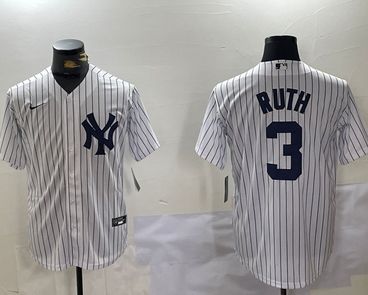 Men's New York Yankees Babe Ruth #3 White Jersey