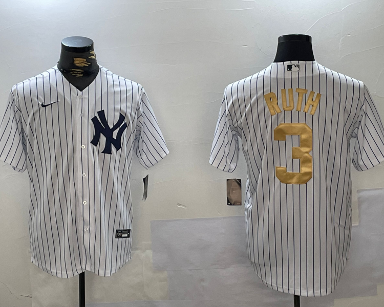 Men's New York Yankees Babe Ruth #3 White Team Jersey