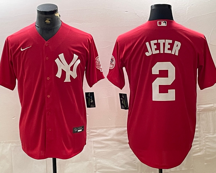 Men's New York Yankees Derek Jeter #2 Red Jersey