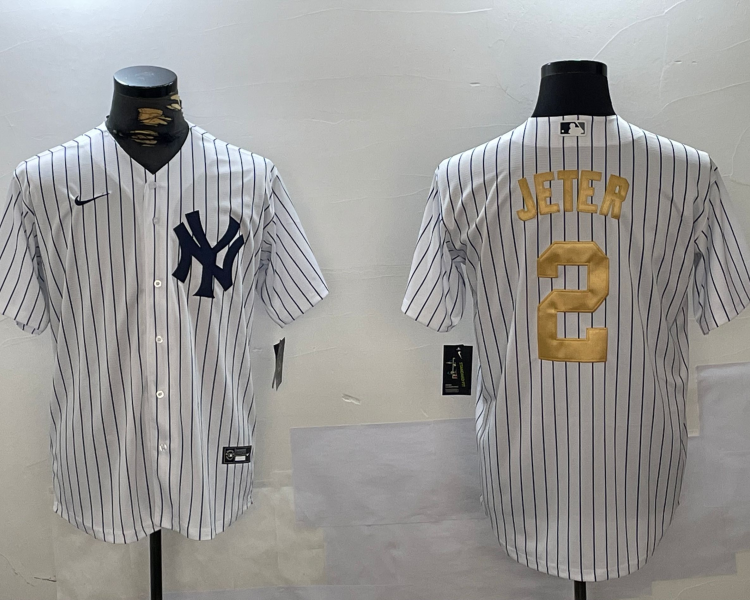 Men's New York Yankees Derek Jeter #2 White Jersey