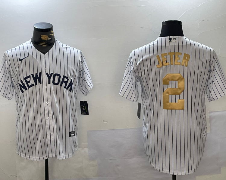 Men's New York Yankees Derek Jeter #2 White Jersey