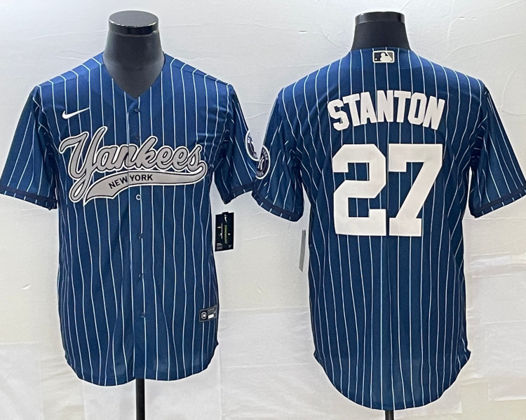 Men's New York Yankees Giancarlo Stanton #27 Blue Jersey Joint Edition
