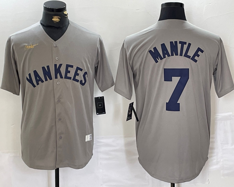 Men's New York Yankees Mickey Mantle #7 Gray Road Cooperstown Collection Jersey