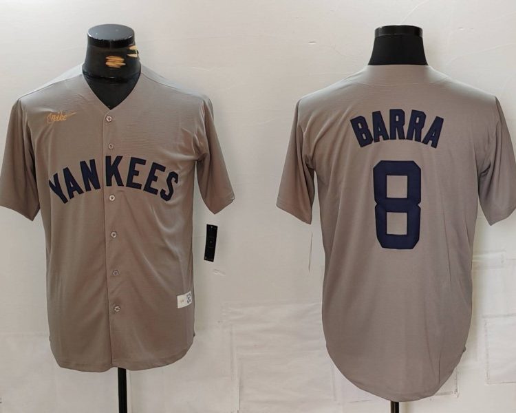 Men's New York Yankees Yogi Berra #8 Gray Road Cooperstown Collection Jersey