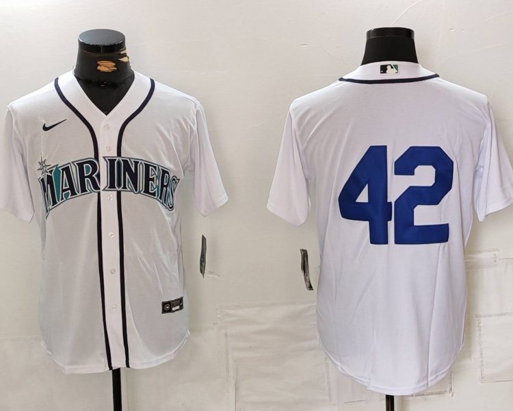 Men's Seattle Mariners #42 White 2024 Jackie Robinson Day Home Limited Jersey