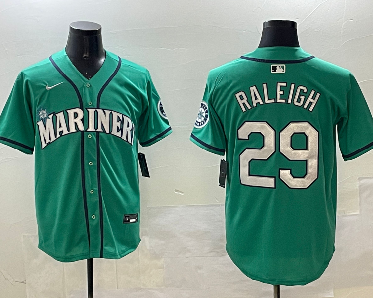 Men's Seattle Mariners Cal Raleigh #29 Aqua Official Jersey