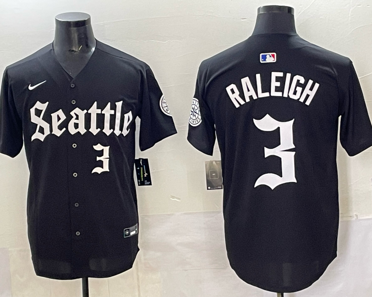 Men's Seattle Mariners Cal Raleigh #3 Black Team Jersey