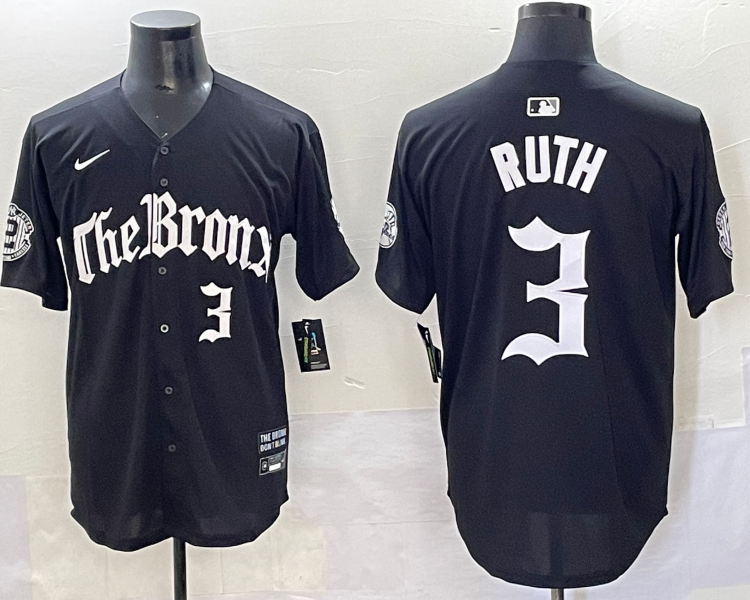Men's New York Yankees Babe Ruth #3 Black Alternate Limited Jersey