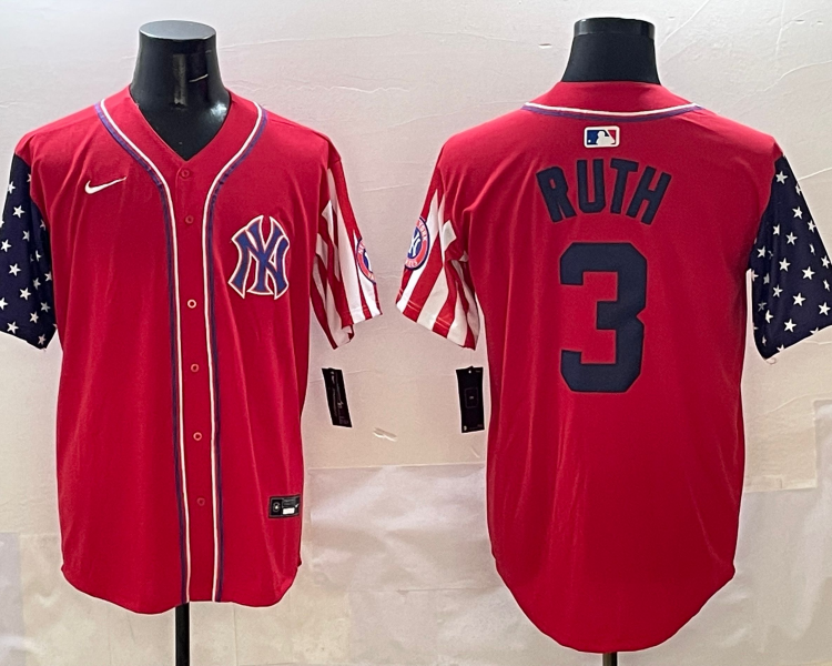 Men's New York Yankees Babe Ruth #3 Red Limited Jersey