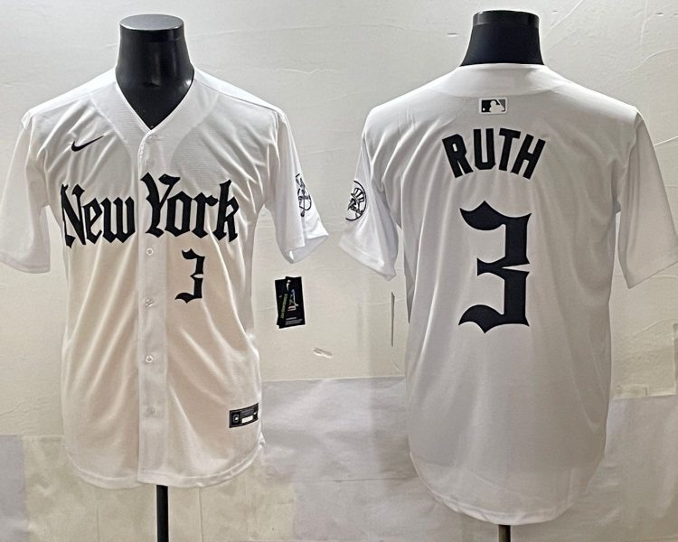 Men's New York Yankees Babe Ruth #3 White Alternate Limited Jersey