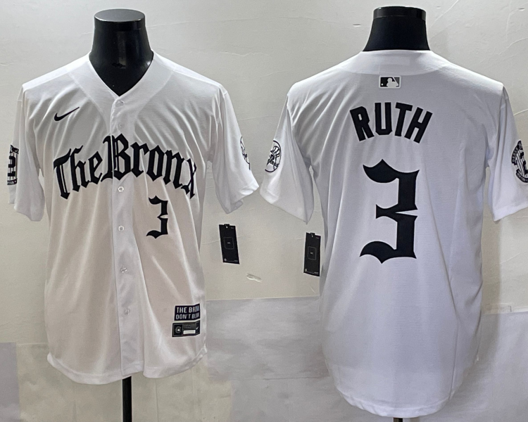Men's New York Yankees Babe Ruth #3 White Alternate Limited Jersey