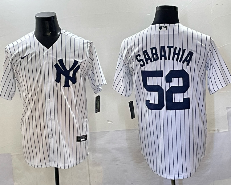 Men's New York Yankees CC Sabathia #52 White Jersey