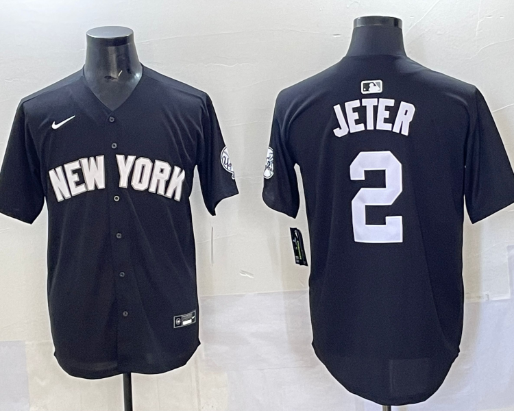 Men's New York Yankees Derek Jeter #2 Black Lights Out Jersey