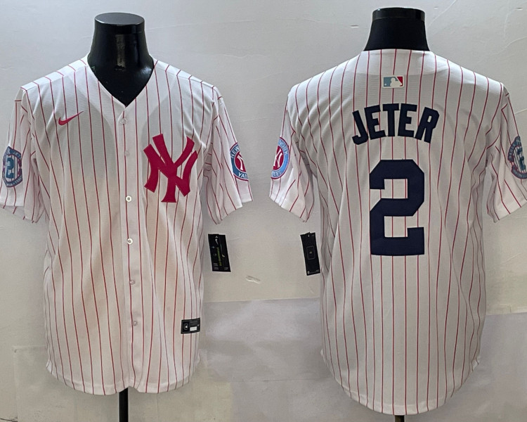 Men's New York Yankees Derek Jeter #2 White Team Jersey