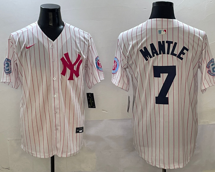 Men's New York Yankees Mickey Mantle #7 White Team Jersey