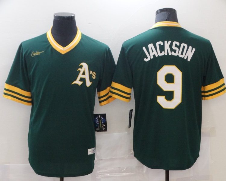 Men's Oakland Athletics Reggie Jackson #9 Green Baseball Jersey