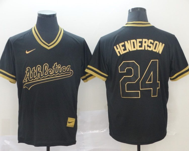 Men's Oakland Athletics Rickey Henderson #24 Black Baseball Jersey