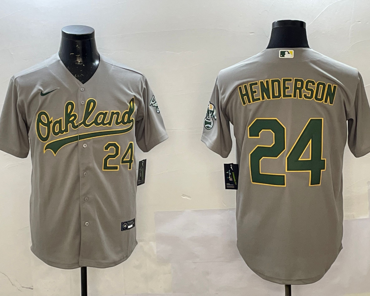 Men's Oakland Athletics Rickey Henderson #24 Gray Jersey