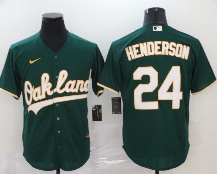 Men's Oakland Athletics Rickey Henderson #24 Green Team Jersey