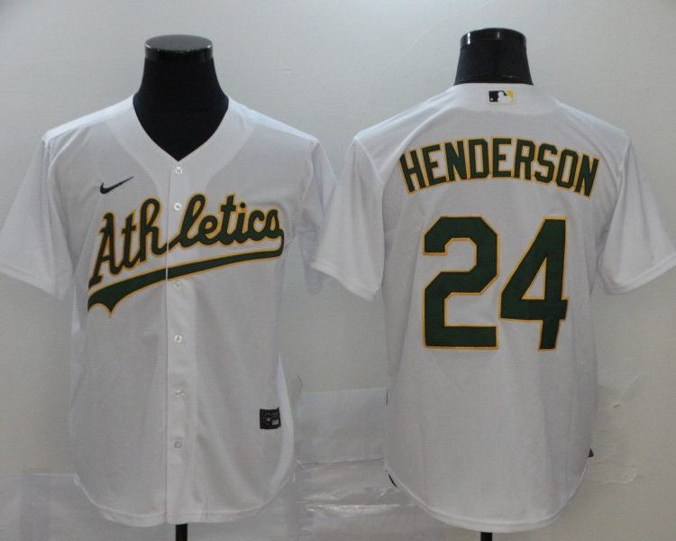 Men's Oakland Athletics Rickey Henderson #24 White Team Jersey