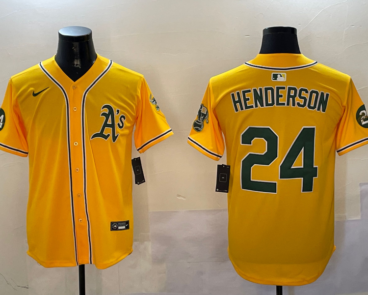 Men's Oakland Athletics Rickey Henderson #24 Yellow Jersey