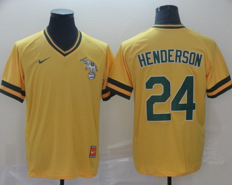 Men's Oakland Athletics Rickey Henderson #24 Yellow Jersey