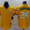 Men's Oakland Athletics Rickey Henderson #24 Yellow Team Jersey