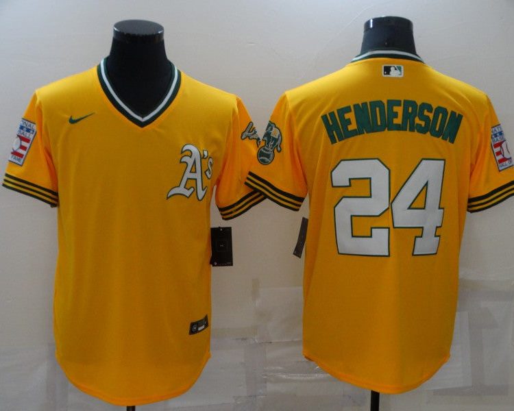 Men's Oakland Athletics Rickey Henderson #24 Yellow Team Jersey