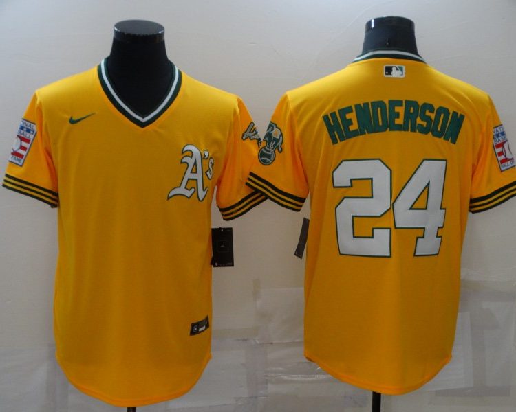 Men's Oakland Athletics Rickey Henderson #24 Yellow Team Jersey