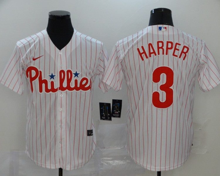 Men's Philadelphia Phillies #3 Bryce Harper Majestic Pinstripe Jersey