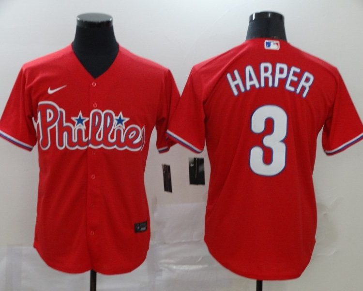 Men's Philadelphia Phillies #3 Bryce Harper Majestic Red Jersey