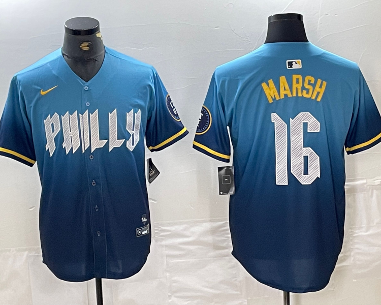 Men's Philadelphia Phillies Brandon Marsh #16 Blue 2024 City Connect Limited Jersey