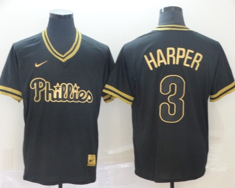 Men's Philadelphia Phillies Bryce Harper #3 Black Stitched Jersey
