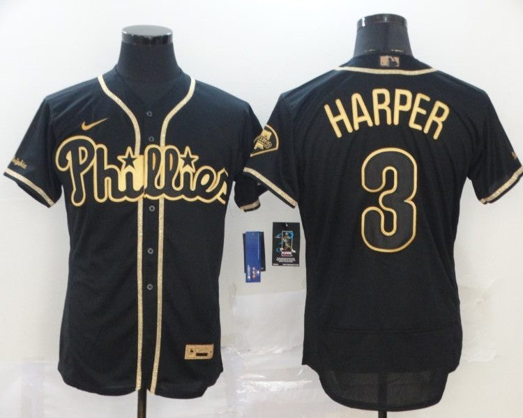 Men's Philadelphia Phillies Bryce Harper #3 Black Stitched Jersey