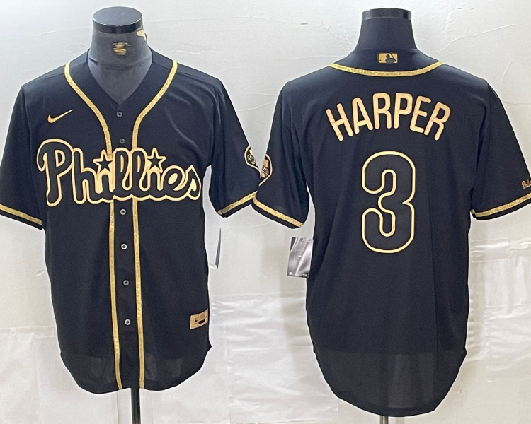 Men's Philadelphia Phillies Bryce Harper #3 Black Stitched Jersey