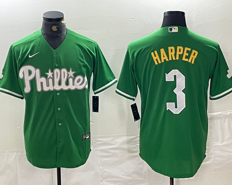 Men's Philadelphia Phillies Bryce Harper #3 Green Jersey