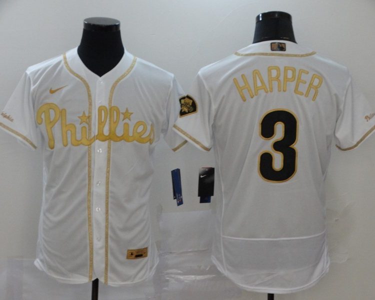 Men's Philadelphia Phillies Bryce Harper #3 White Stitched Jersey