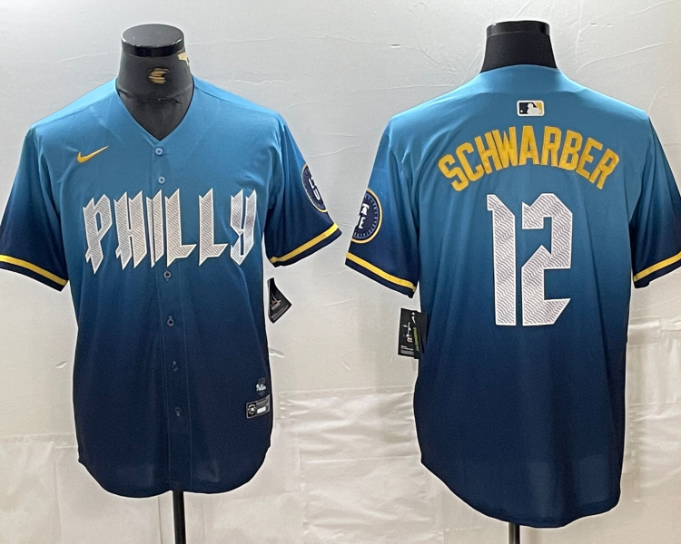 Men's Philadelphia Phillies Kyle Schwarber #12 Blue 2024 City Connect Limited Jersey