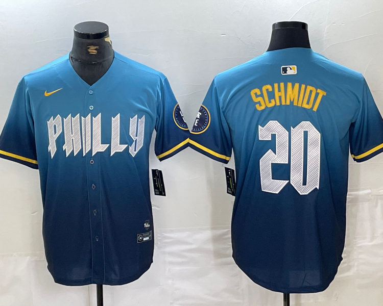 Men's Philadelphia Phillies Mike Schmidt #20 Blue 2024 City Connect Limited Jersey